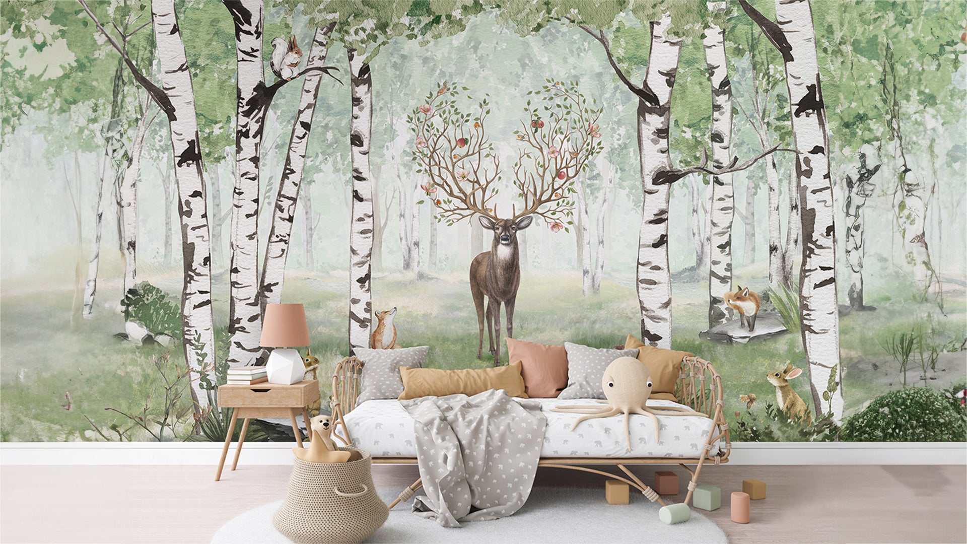 Stag in Green Forest Wallpaper-sample