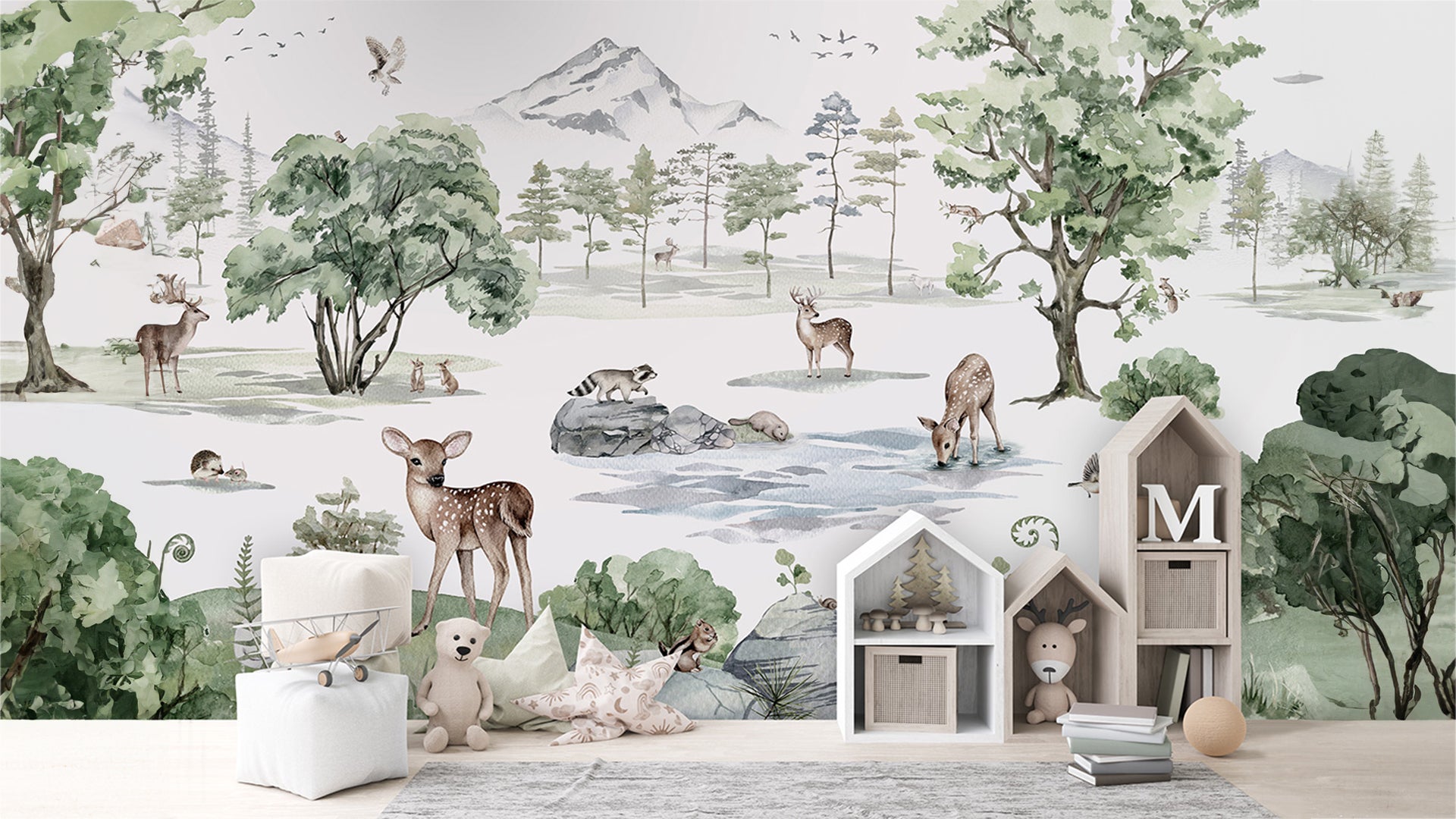 Forest wallpaper with deers and fox for Kids-sample