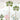 Two tall stylized trees with fan-shaped green leaves, plants, pink flower, butterfly, dragonfly and bird on a pastel backdrop.