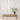 Pastel vertical stripes grace the wall behind a wooden bench, accented by an open book, monstera plant in a black pot, and a small gray object.