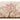 Mural wallpaper features a blossoming tree with pink flowers, slender branches, shrubs and lush grass on a beige textured wall.
