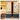 Space-themed bedroom wallpaper featuring astronauts, planets, and rockets in blue, yellow, and wood tones behind a wardrobe and desk unit.