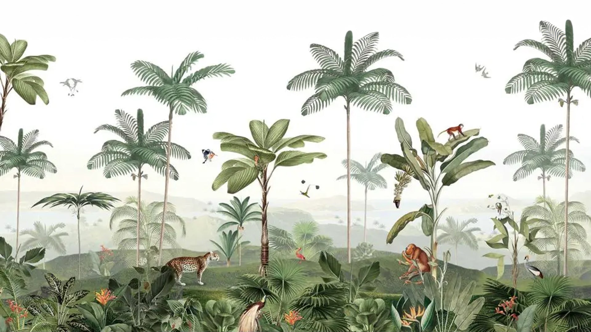 Tropical Shell Background Tropical Jungle wallpaper with Cheetah, monkey and birds-sample