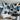 Avant-Construct: Geometric Abstract Painting in Muted Blues and Beige With Triangles, Circles and Modern Midcentury Style